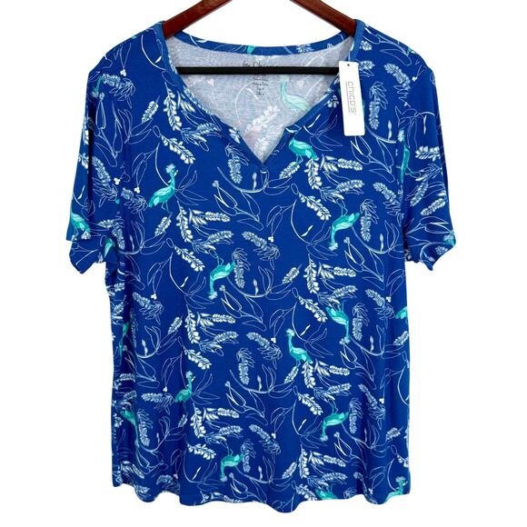 NEW NWT Chicos Plus Size 2X XXL 4 Blue Tropical Birds Blouse Shirt Top Beach - Picture 1 of 9